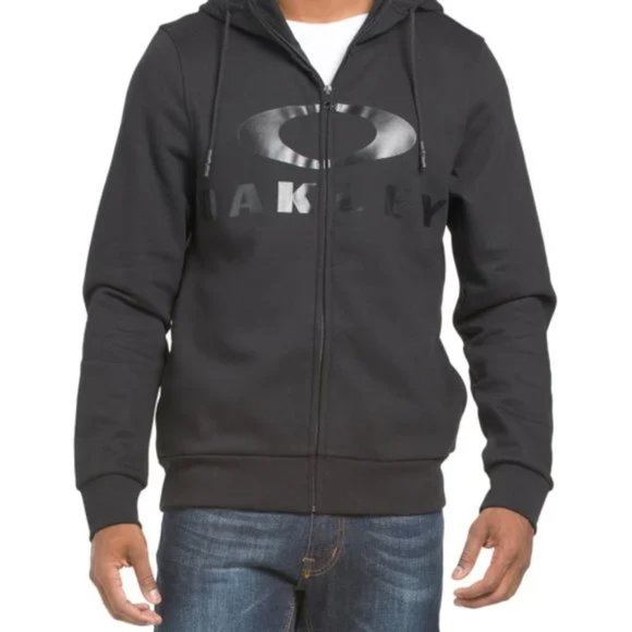 Oakley Other - OAKLEY Blackout Black Bark Full Zip Logo Hoodie Performance Fit Sz Large